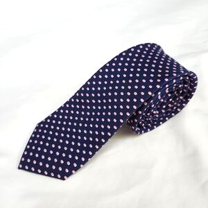 Navy Pink Dots Tie 100% Silk Preppy Necktie Neckwear Workwear Career‎ Party